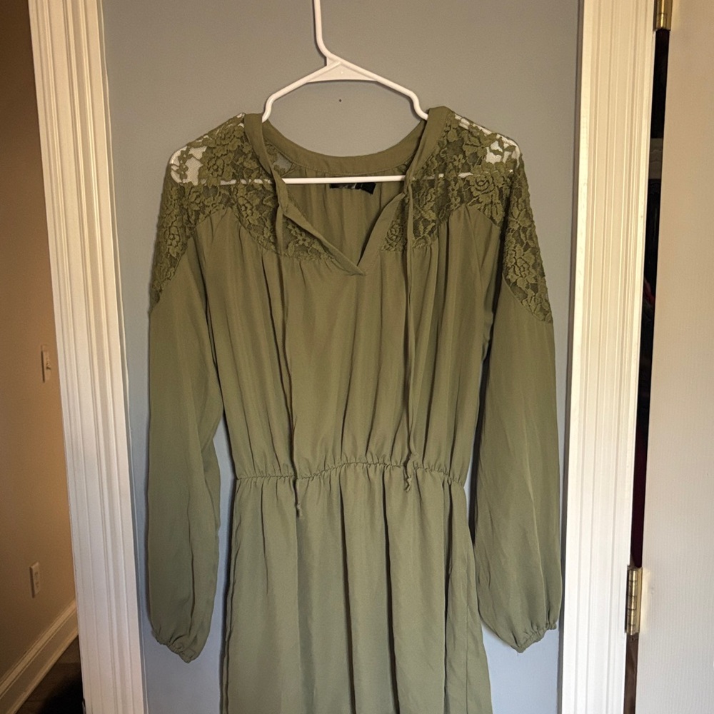 Olive Green Lace Detail Blouse